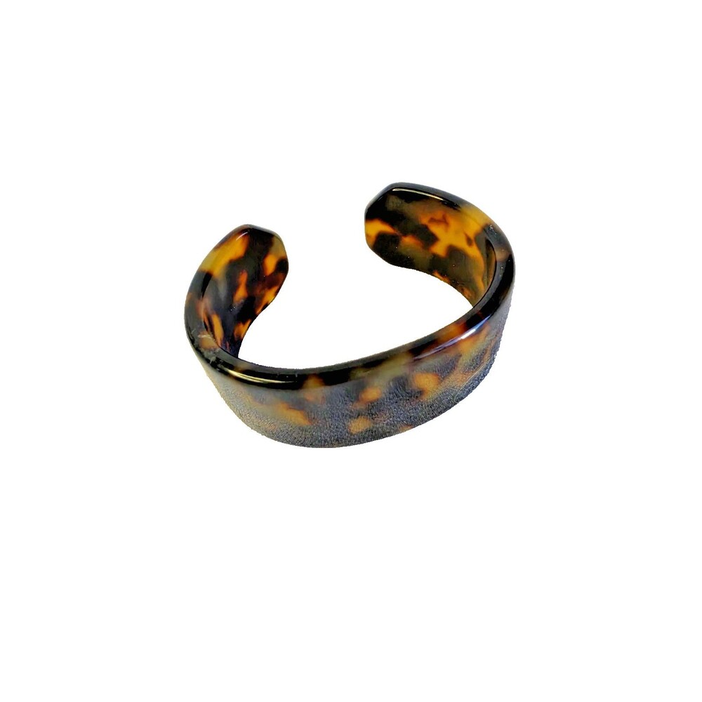 1” Wide Faux Tortoise Shell Lucite Plastic Cuff Bracelet 2.25" diameter Vintage